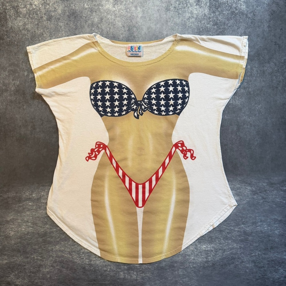 LA Imprints My Bikini USA Flag Stars Stripes Bikini Body Cover Up T-Shirt OSFM